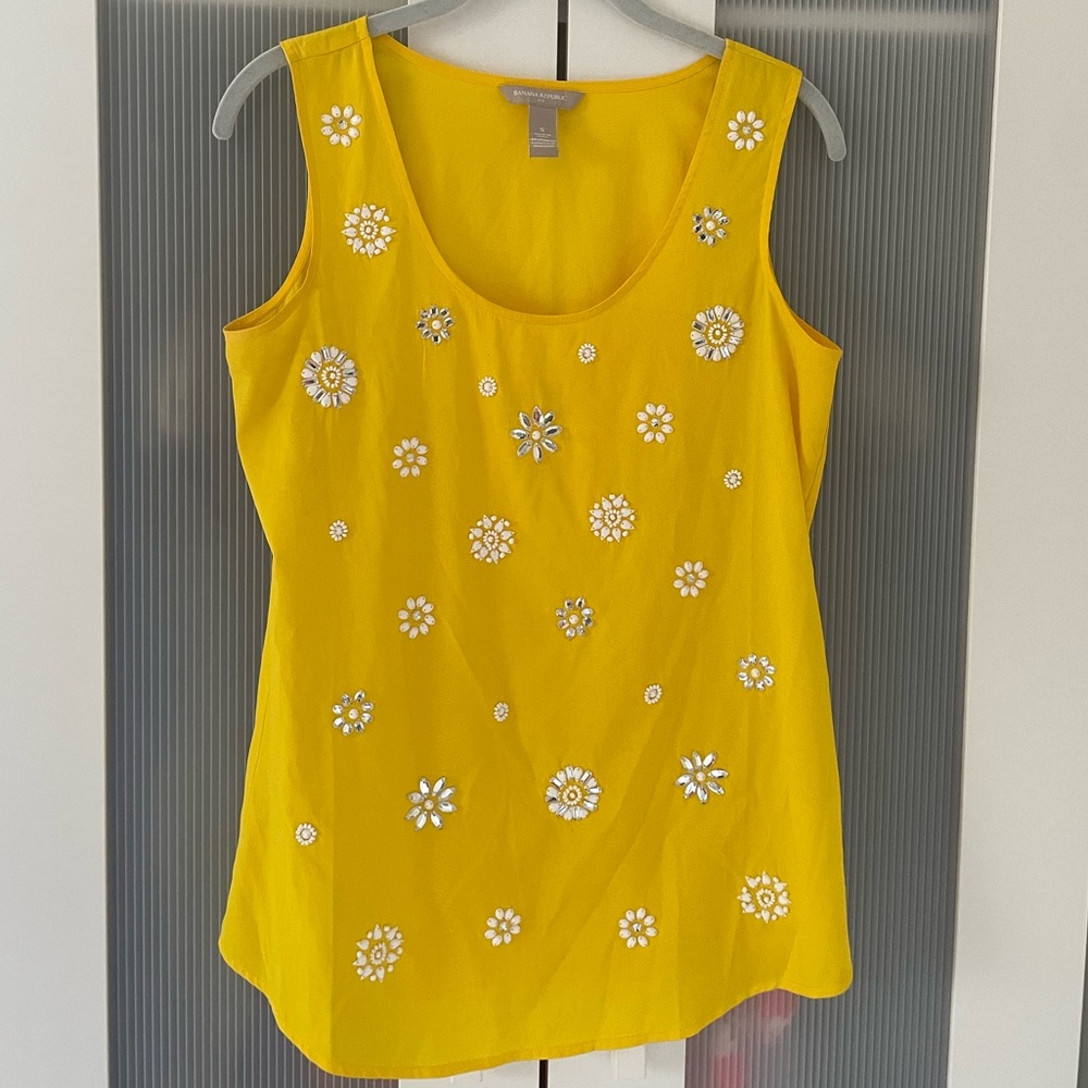 Banana Republic Yellow Embellished Tank Top